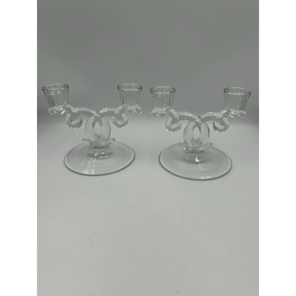 Vintage Glass Candlesticks Duette by Fostoria. 1930s to The 1940s Set of 2 Rare